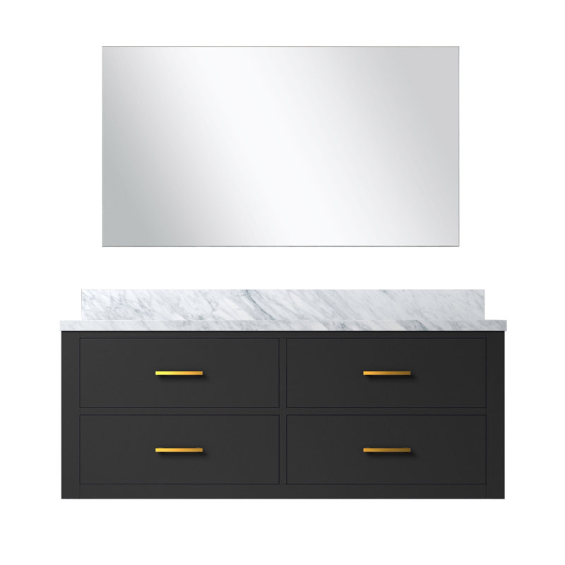 Meuble-lavabo simple l 48 po x P 22 po et miroir 43 po Castor, Noir, Marbre de Carrare blanc