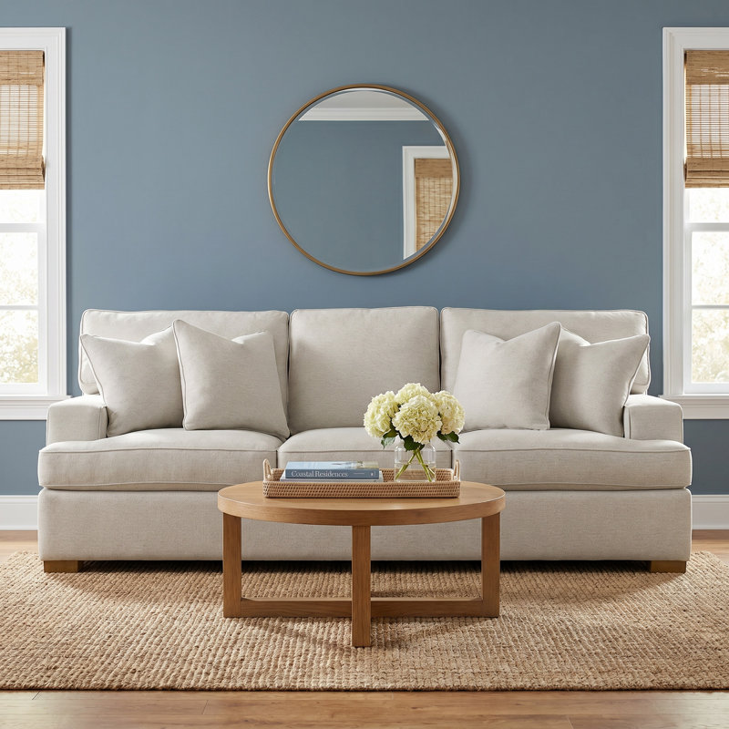 Cambria Upholstered 97'' Sofa, Havana Finish, White Textured Performance; 0865-91