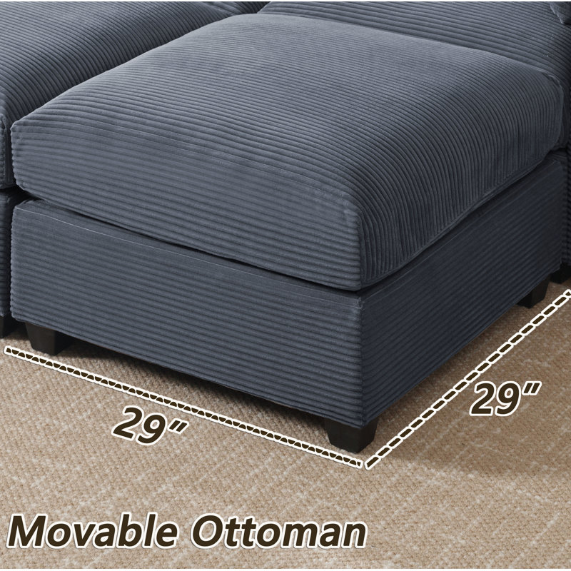 Zayva Corduroy Fabric Ottoman Module Seat For Modular Sofa Sectional Couch, Dark Gray