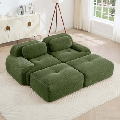 Anti-Slip Design Modular Loveseat Sofa with Premium Corduroy Fabric Curved Armrests & 2 Ottoman No Assembly Required for Living Rooms Bedrooms Audiovisual Room