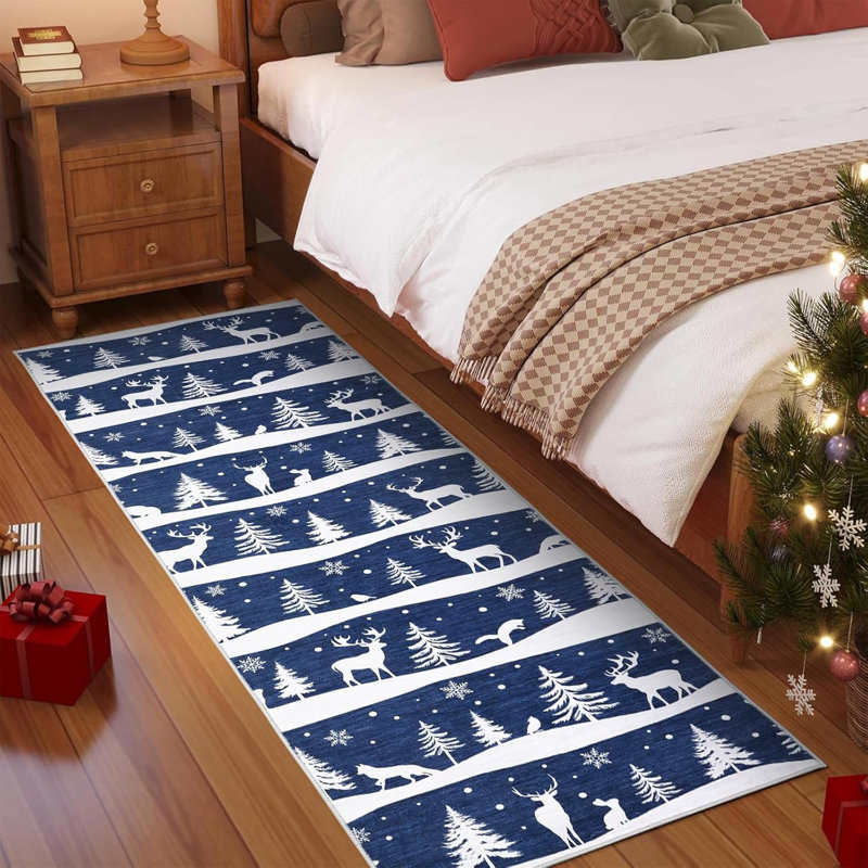 Rugs for Living Room, Washable Rug for Home Decor, Soft Low Pile Christmas Rugs with Xmas Tree Reindeer Snowflake, Indoor Non Slip Carpet for Entryway, Bedroom, Dining Room