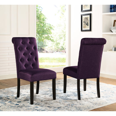 Solid Wood Dining Chair , Purple 2 . Button . Blend Upholstery. Strong Frame. 18" W X 21" D 39.2" H 2 . Construction. Soft Elegant Oak 18"w 21"d 39.2"h