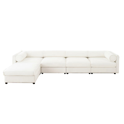 Modular Sectional Sofa With Storage, Cylindrical Backrest And Armrests Deep Comfortable Seating,Durable And Supportive For Living Room,4 Seat L- Shaped Sofa