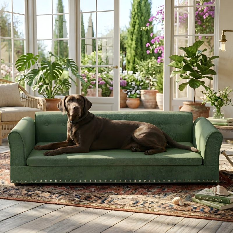 Lit rectangulaire surdimensionné confortable pour animaux de compagnie, Vert olive