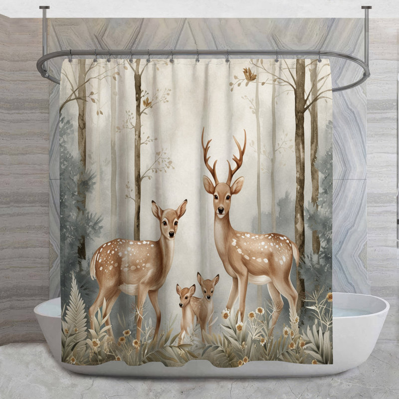 Rideau de douche cerf - décor de salle de bain nature 16662, H 93 po x l 70 po
