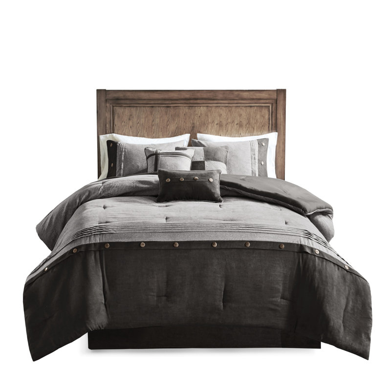 Édredon en faux suède gris 7 pièces Queen, Gris, Édredon grand et 6 pièces supplémentaires