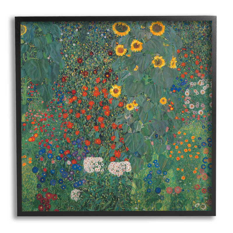 Modern Flower Garden Collage Black Framed Giclee Art by Gustav Klimt, 24" H x 24" W x 1.5" D, Midnight Black Framed Giclee