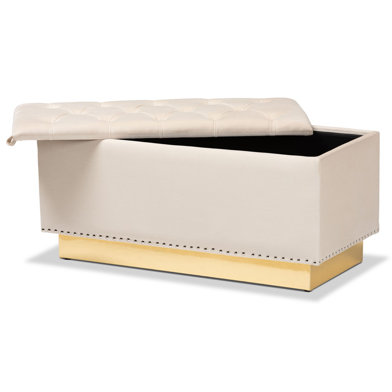 88.9cm Wide Tufted Rectangle Solid Colour Standard Ottoman with Storage, Beige