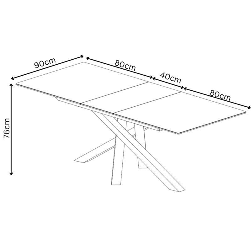 Sang Rectangular Extending Ceramic Dining Table, Grey, 76 x 160 x 90cm