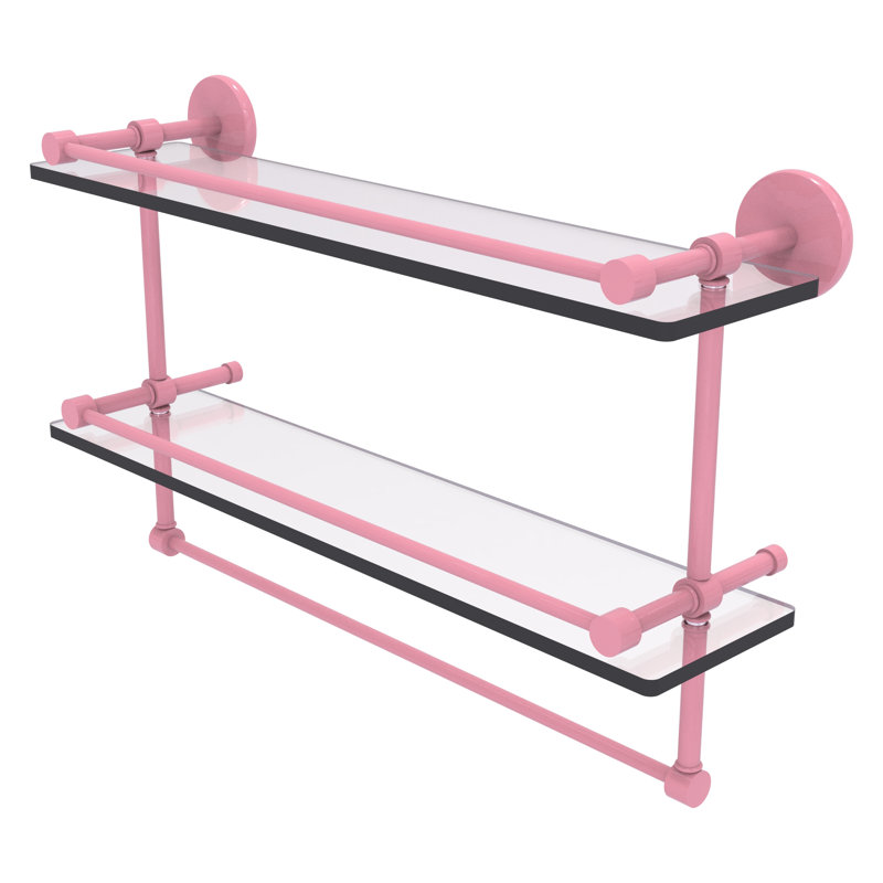Tablette double en verre avec barre à serviettes P1000, H 12 po x l 22 po x P 5 po, Rose