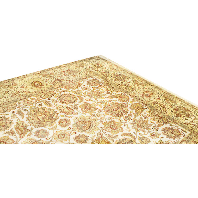 Tapis ivoire et doré de haute qualité noué à la main