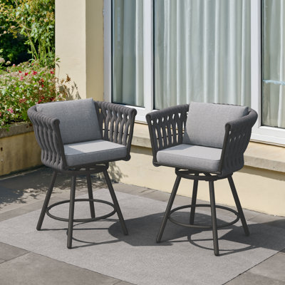Tulsa All Steel Cotton Rope Swivel High Bar Stools With Footrest Set Of 2 by George Oliver