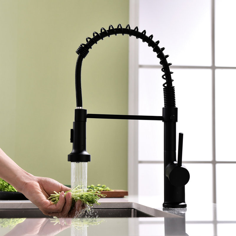 Robinet de cuisine avec robinet escamotable noir, céramique, à égratignures et taches noir, construction, jet d'eau pratique