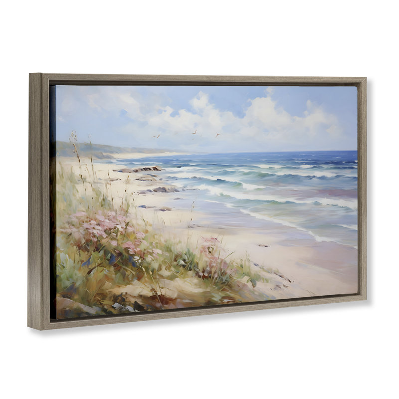 «Summer Coastal Waves», toile flottante encadrée par Franklyn Gregory, Cadre flottant orme Montalcino, H 17 po x l 25 po