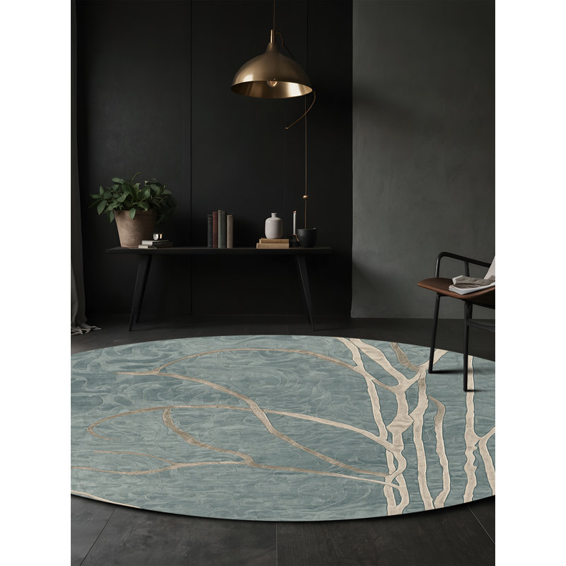 Machine Washable Gray Area Rug, Round 4'