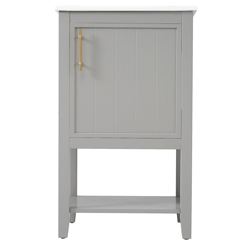 Meuble-lavabo de 20 pouces avec lavabo en céramique blanche et armoire peinte en gris, porte à fermeture douce, support de rangement pour serviettes, savon à tablette ouverte, cadre en bois massif, lavabo autoportant sous comptoir, unité de, deux