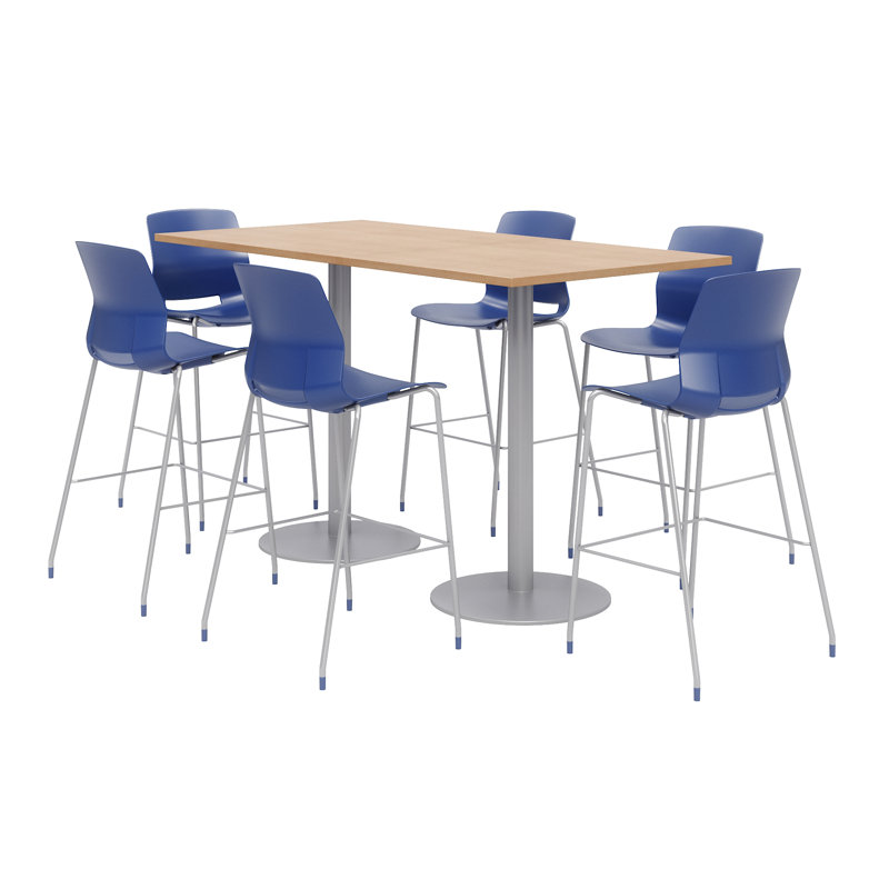 72" L Rectangular Breakroom Table and Chair Set, Maple, Navy