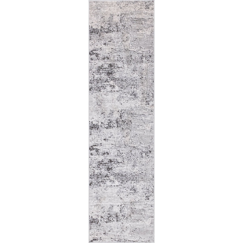 Tapis gris / noir en polypropylène tissé à la machine, Tapis de couloir 2 pi 7 po x 10 pi