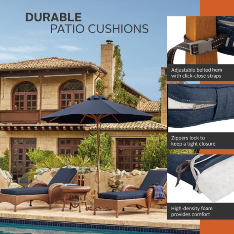 Ayvion Water-Resistant Patio Chais Lounge Cushion, Heather Indigo, 3" H x 26" W x 80" D