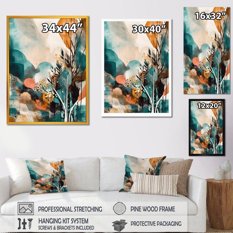 «Orion Green and Cream Visions In Boho», reproduction sur toile, H 40 po x l 30 po x P 1,5 po, Cadre photo noir