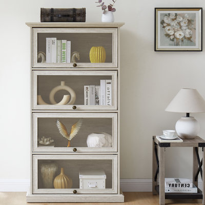 Vitrine 4 couches avec porte en verre rabattable