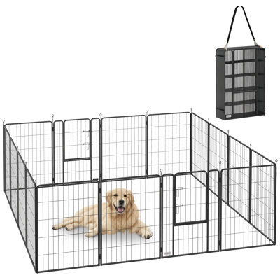 Dog Playpen, 16 Panels Dog Fence w/ Straps, for Large Dogs
