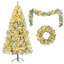 Ensemble d'arbre de Noël artificiel enneigé 6 pi avec couronne et guirlande, 8 modes d'éclairage, 928 branches et pommes de pin, lumières DEL colorées