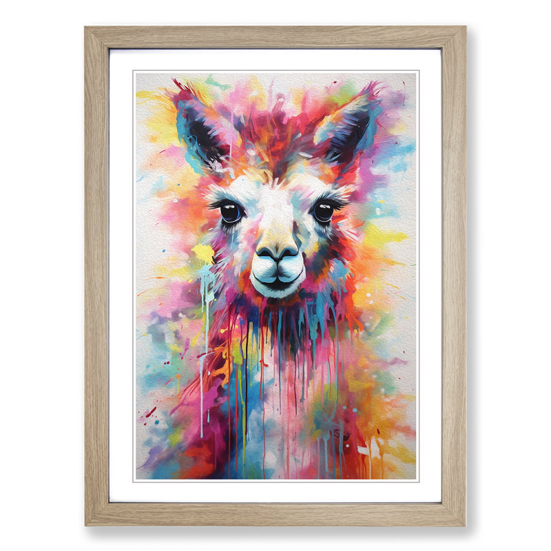 Llama Abstract - Single Picture Frame Print on Wood, 64cm H x 46cm W x 2cm D, Oak