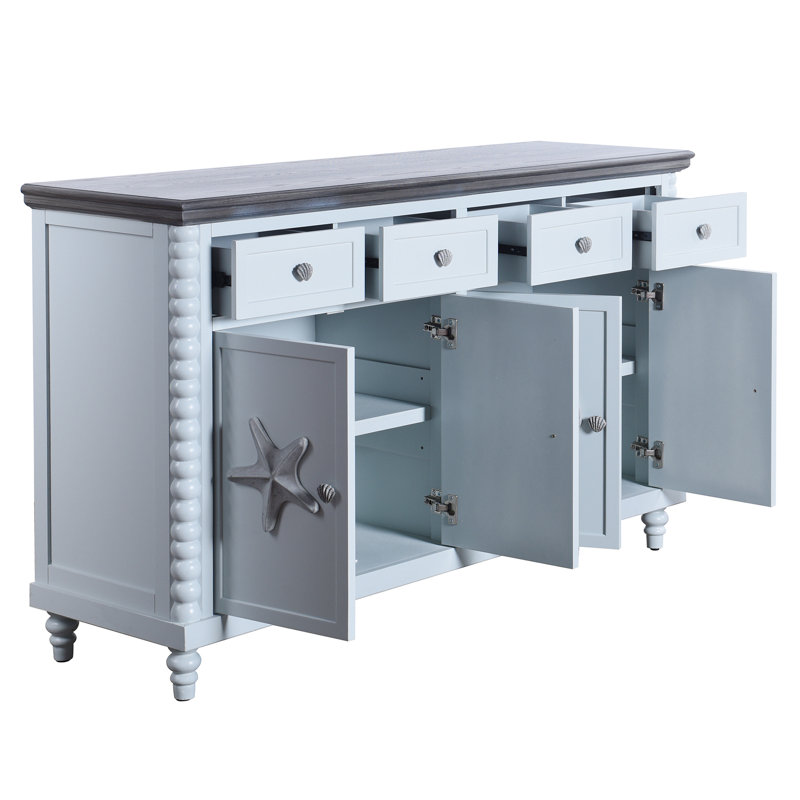 Buffet 4 tiroirs Massasoit, Gris pâle / gris