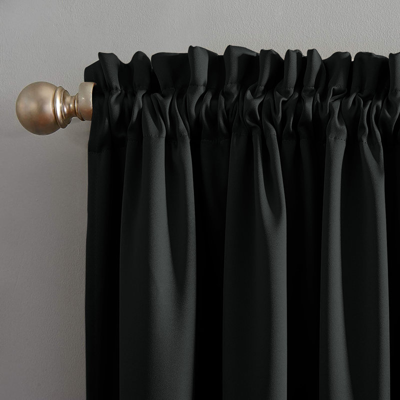 Moncear 100% Polyester Blackout Pencil Pleat Room Darkening 230 GSM Curtains (Set of 2), 228cm Width x 183cm Drop, Black