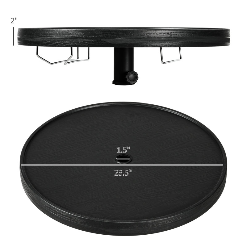 Plateau de parasol de plage 23,5 po - Porte-verres à vin et porte-serviettes pliable noir pour table de billard