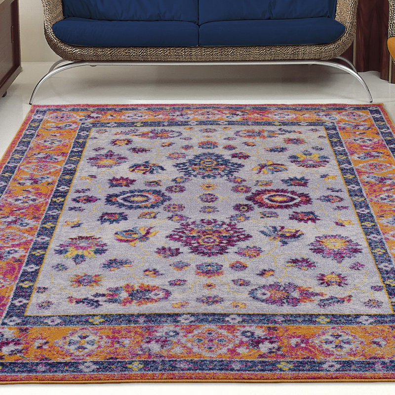 Orange oriental/rose/tapis décoratif bleu SantaFe, Rectangle 5 pi 3 po x 7 pi 6 po