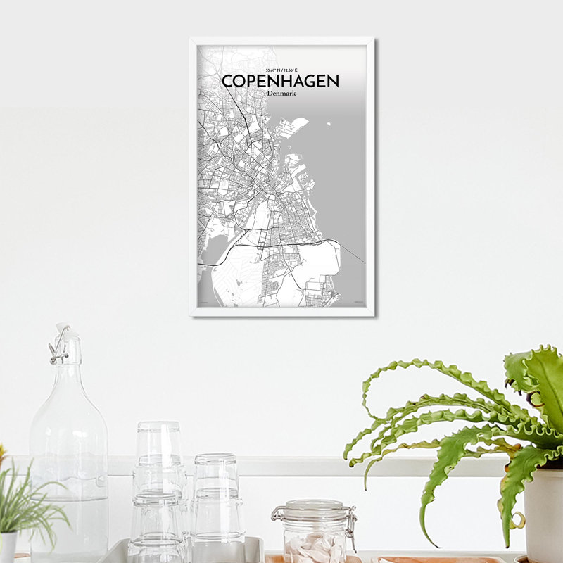 Copenhagen City Map In Tones - No Frame Print, 17cm H x 11cm W x 0.05cm D