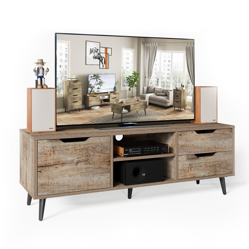 TV Stands for Living Room, TV Console Table for 55 Inch TV, Entertainment Center with 1 Cabinet, 2 Drawers, Media Console with Metal Feet for Bedroom, Living Room