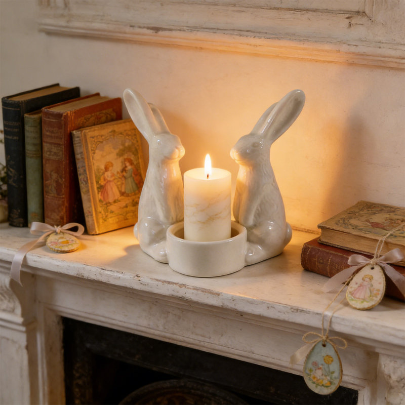Easter White Ceramic Bunny Scented Candle Candlestick