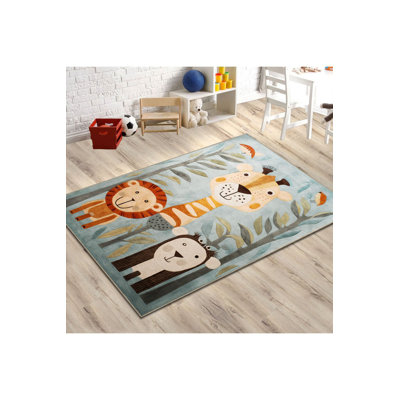 Washable Dido Collection Kids Rug Plant Lion Patterned Modern Decorative Area Rug