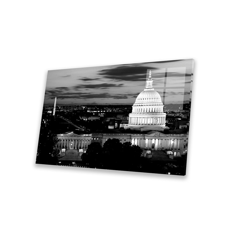Ville éclairée au crépuscule, Washington D.C., États-Unis (noir et blanc) - Sans cadre
