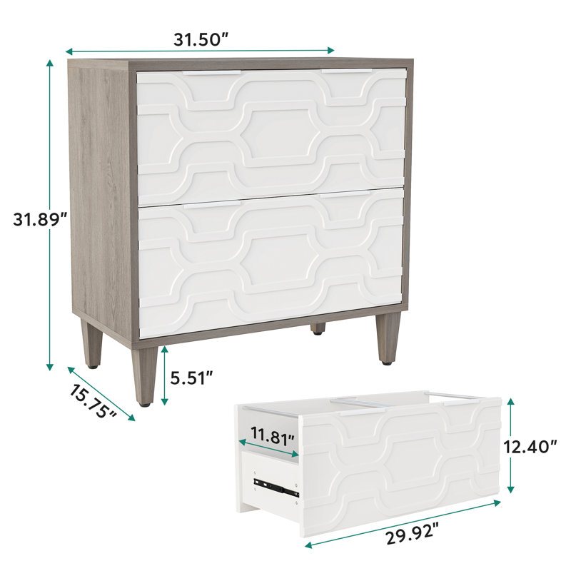Derrin 31.5'' Wide 2 -Drawer File Cabinet, Gray/White