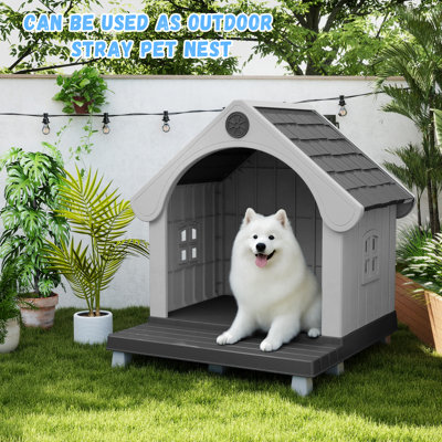 Niche pour chien en résine imperméable 37,72 "avec porche (noir)