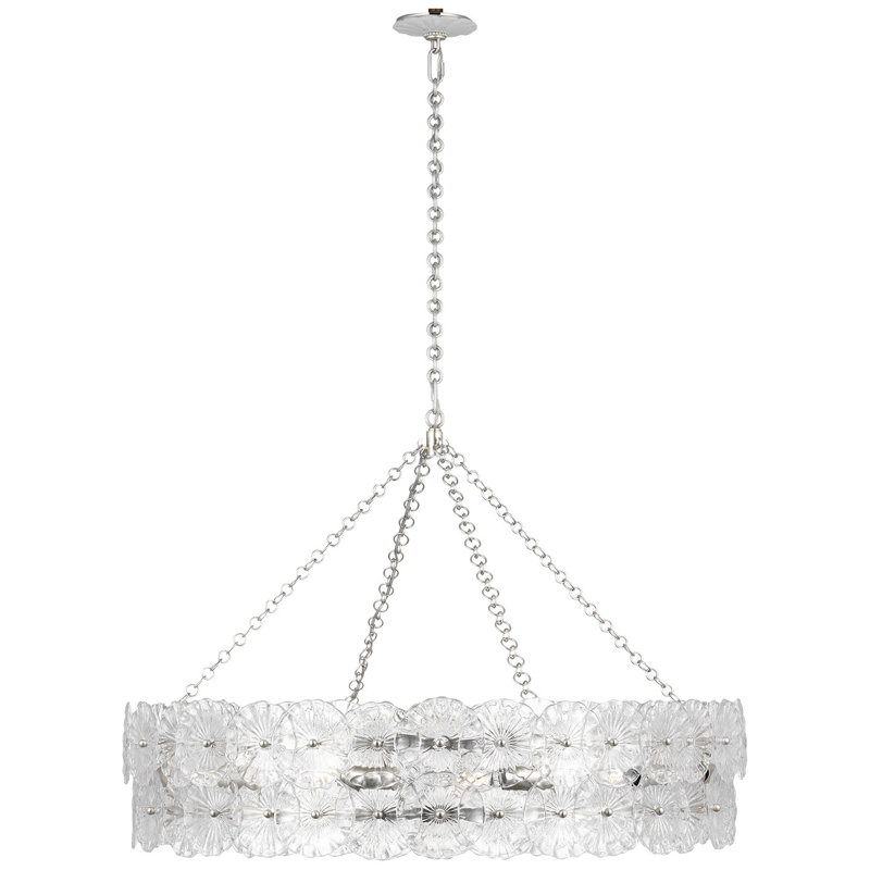 Julie Neill Gianna 36" Ring Chandelier with Clear Glass, Clear, Burnished Silver Leaf