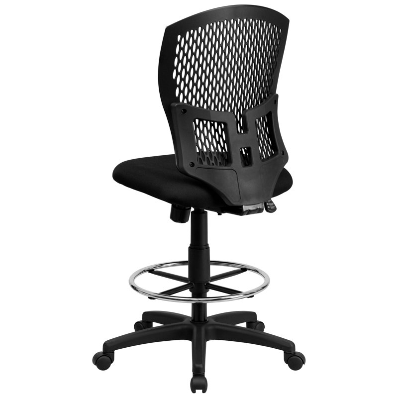 Mid-Back Designer Back Drafting Chair with Fabric Seat and Adjustable Arms, Not Included