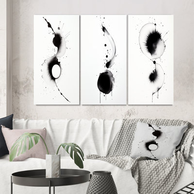 Subtle Ink Monochromatic Symphony VIII - Abstract Painting Art Set Of 3 Pieces