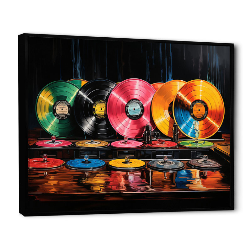 Colorful Colorful Serenade II - Disques vinyle, art mural, Cadre flottant noir, H 34 po x l 44 po x P 1,5 po