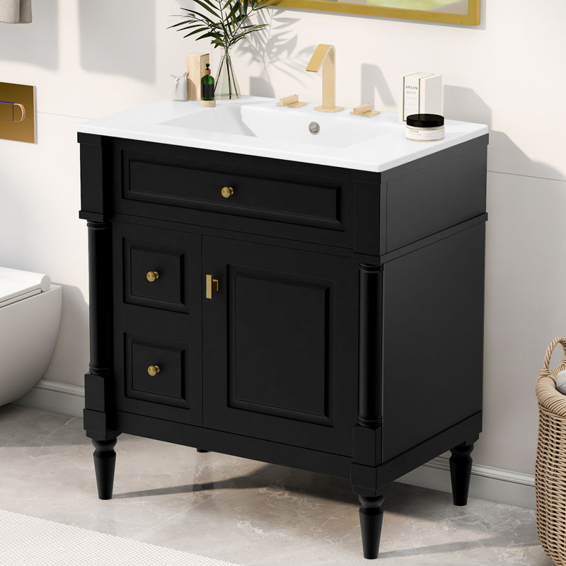 Meuble-lavabo de salle de bain avec lavabo, Noir