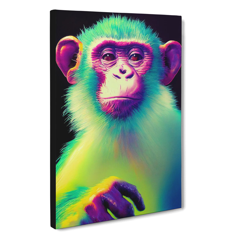 Neon Monkey No.1 - Wrapped Canvas, 50cm H x 35cm W x 3cm D