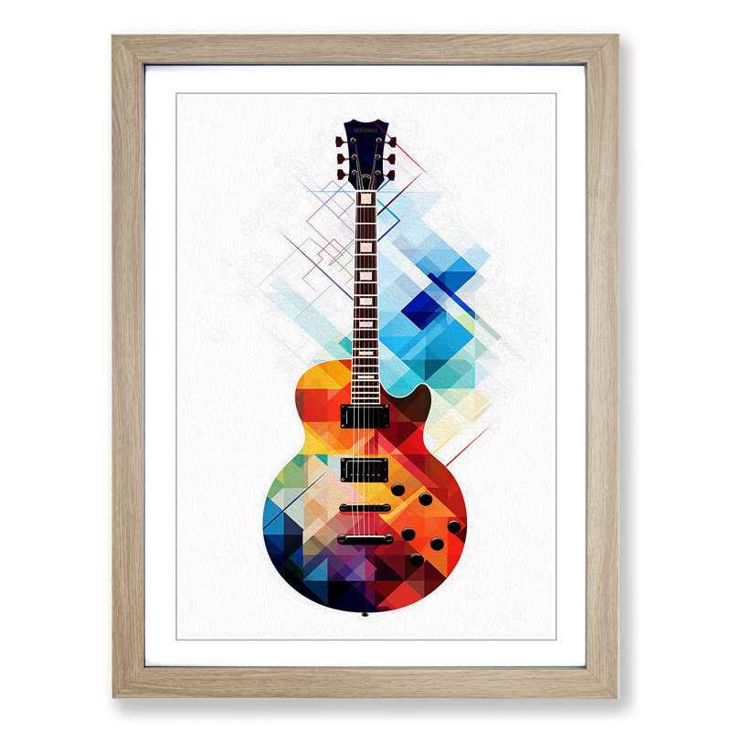 Electric Guitar Geometric No.2 - Single Picture Frame Print on Wood, Oak, 34cm H x 25cm W x 2cm D