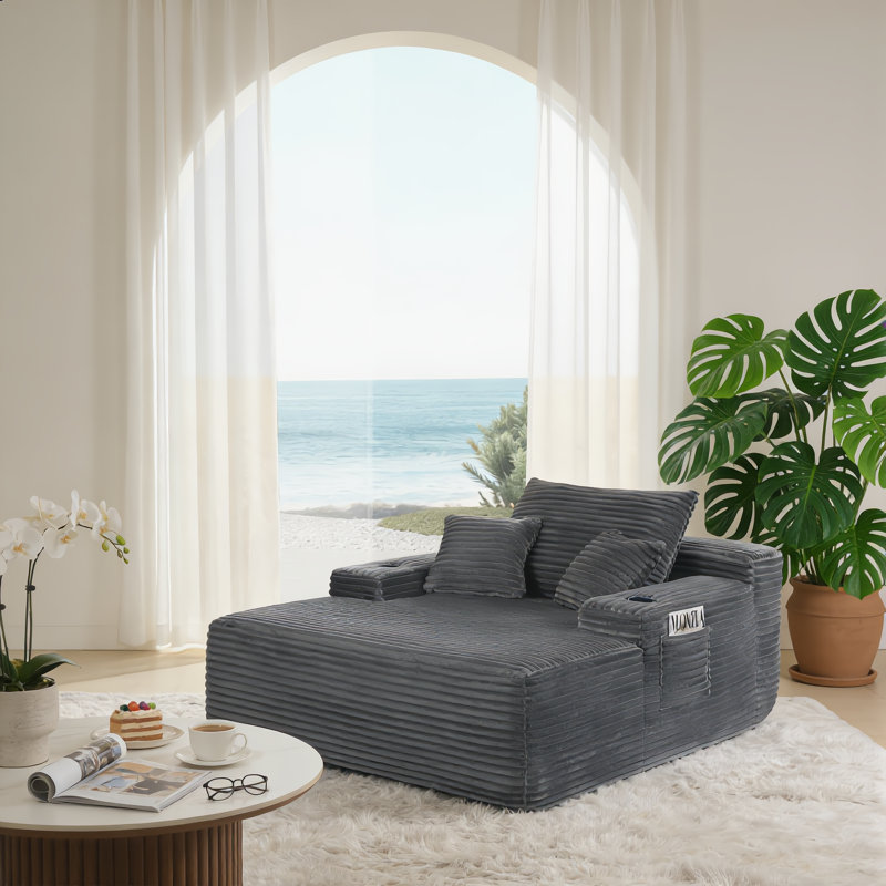 Fauteuil convertible multifonctionnel en tissu gris avec porte-gobelet en tissu pour le salon de la chambre à coucher
