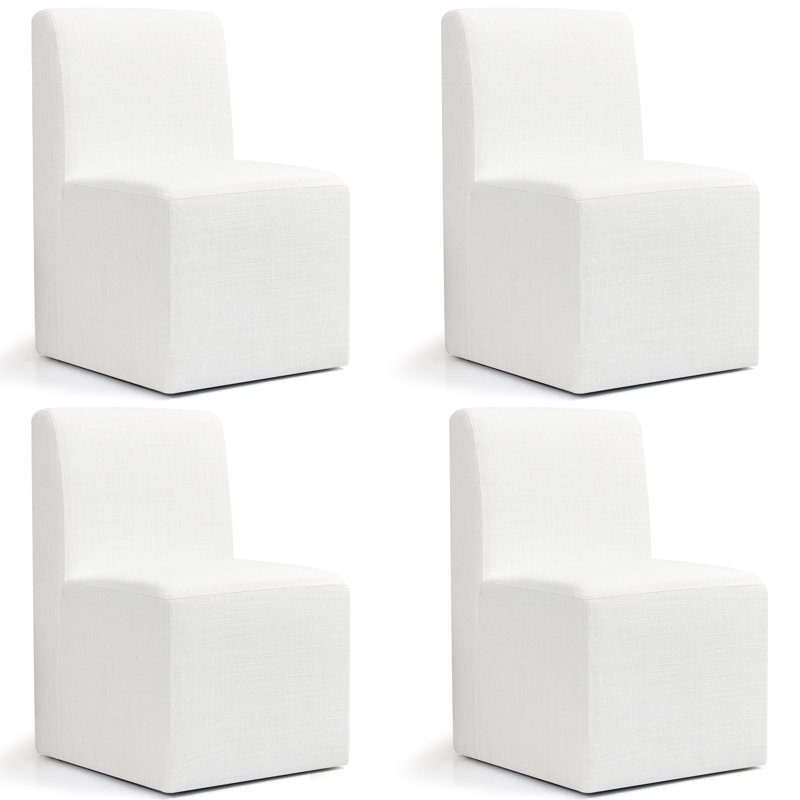 Upholstered Dining Chairs With Casters, Modern Single Sofa Chair With Slient Wheels For Living Room, Arrived Assembed(4PCS, Khaki)