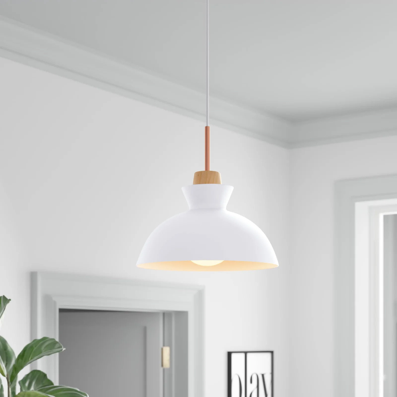 Ozma Dimmable Dome Single Light Pendant, White