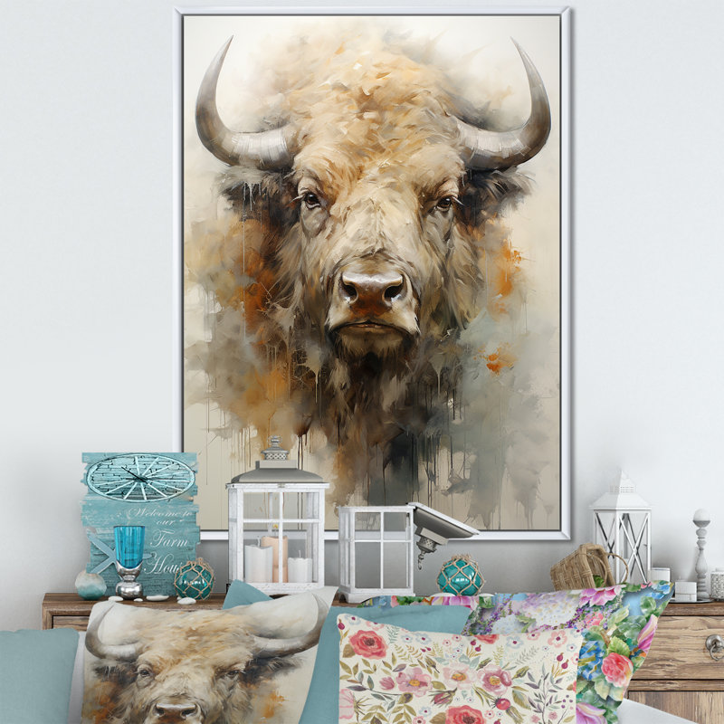 Buffalo Bison Head II - Buffalo, reproduction sur toile encadrée, H 40 po x l 30 po x P 1,5 po, Cadre flottant blanc